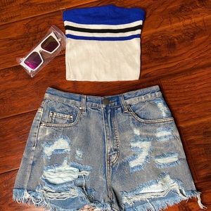 Blue striped crop top